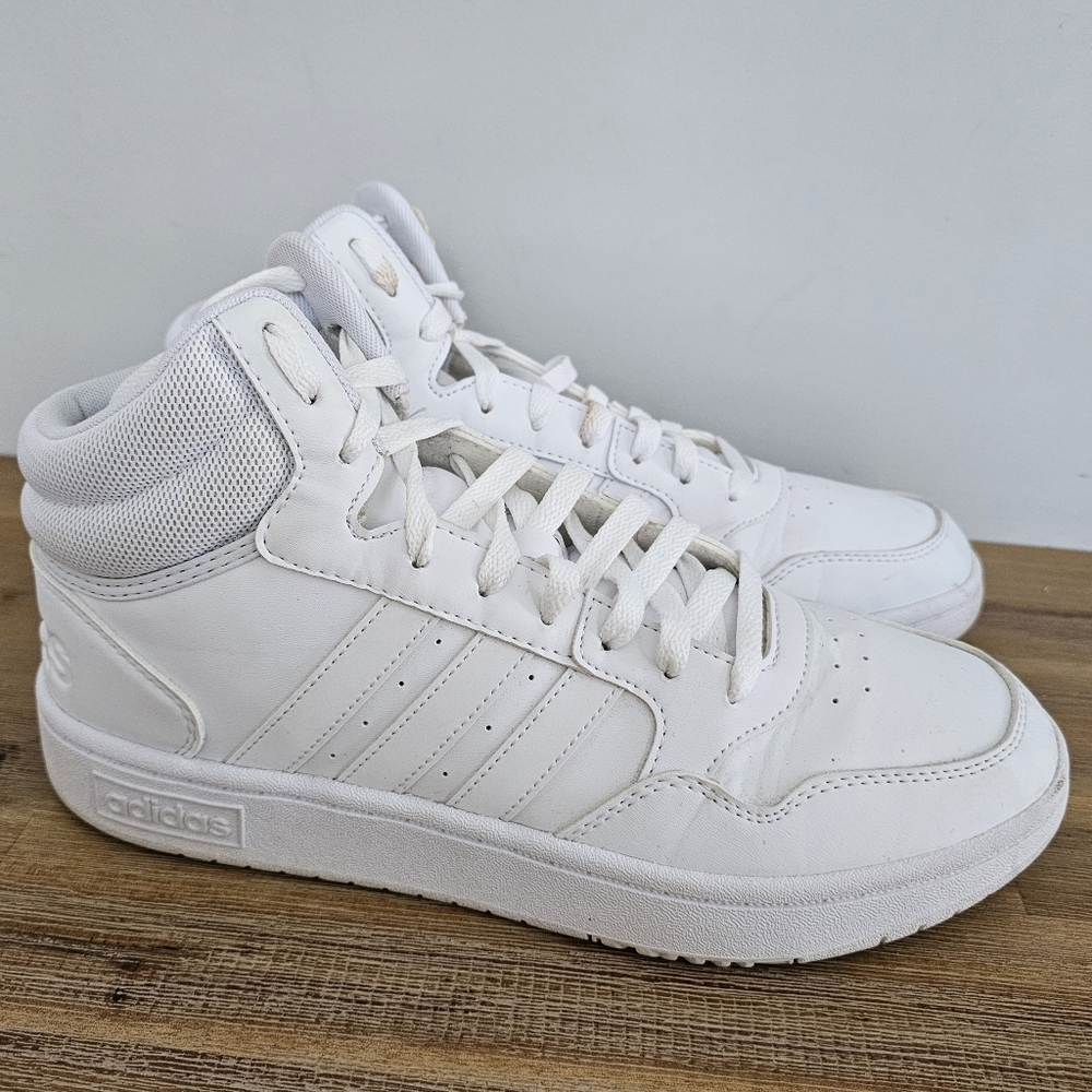 ADIDAS Hoops 3.0 Mid Classic Womens White Leather Sneakers, Shoes